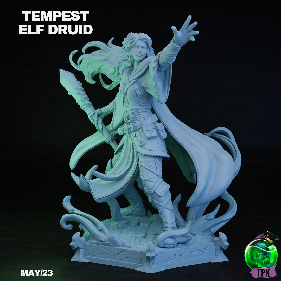 Tempest Elf Druid | TPK Lab 32mm Fantasy Tabletop RPG Miniatures Role Playing Miniatures
