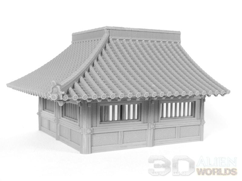 Feudal Japan Temple Walls | 3DAlienWorlds Fantasy and Historical Wargaming Terrain Corner with Roof Role Playing