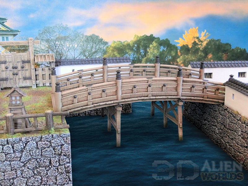 Feudal Japan Bridges | 3DAlienWorlds Fantasy and Historical Wargaming Terrain Large Wooden Bridge Role Playing