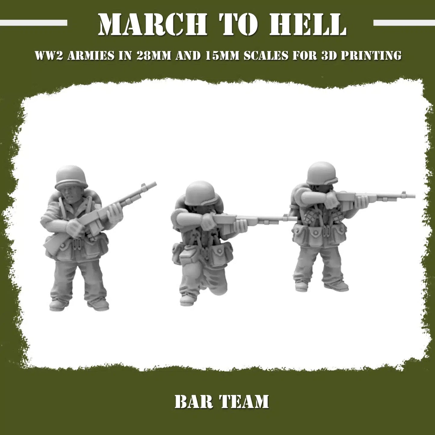 WW2 UNITES STATES MARINES (USM) BAR TEAM | 3DBreed 15mm Wargaming Miniatures