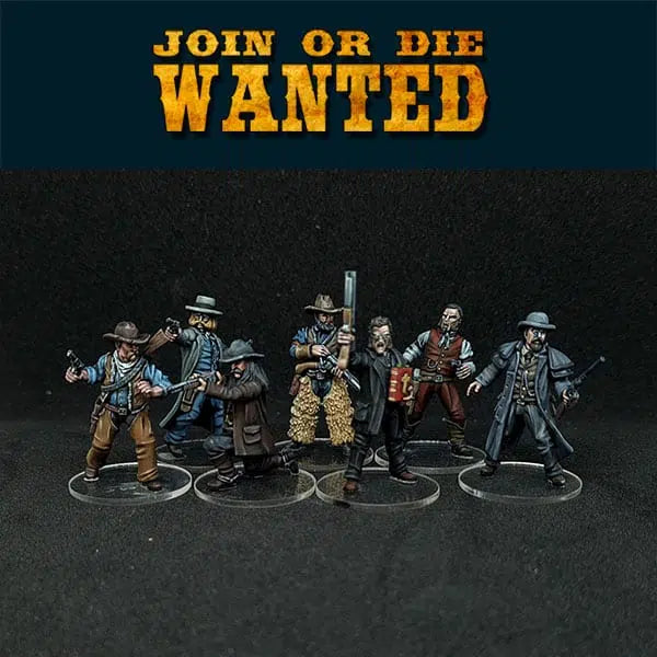 JOIN OR DIE WANTED BOUNTY HUNTERS | 3D Breed 28mm Wild West Wargaming Miniatures