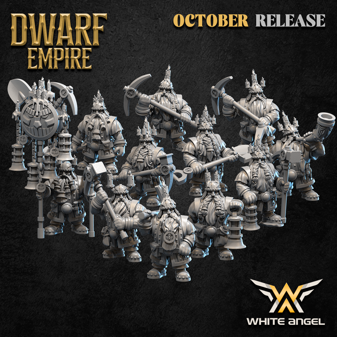 Dwarf Empire Miners Unit | White Angel 28/32mm Fantasy Wargaming Miniatures Role Playing Miniatures