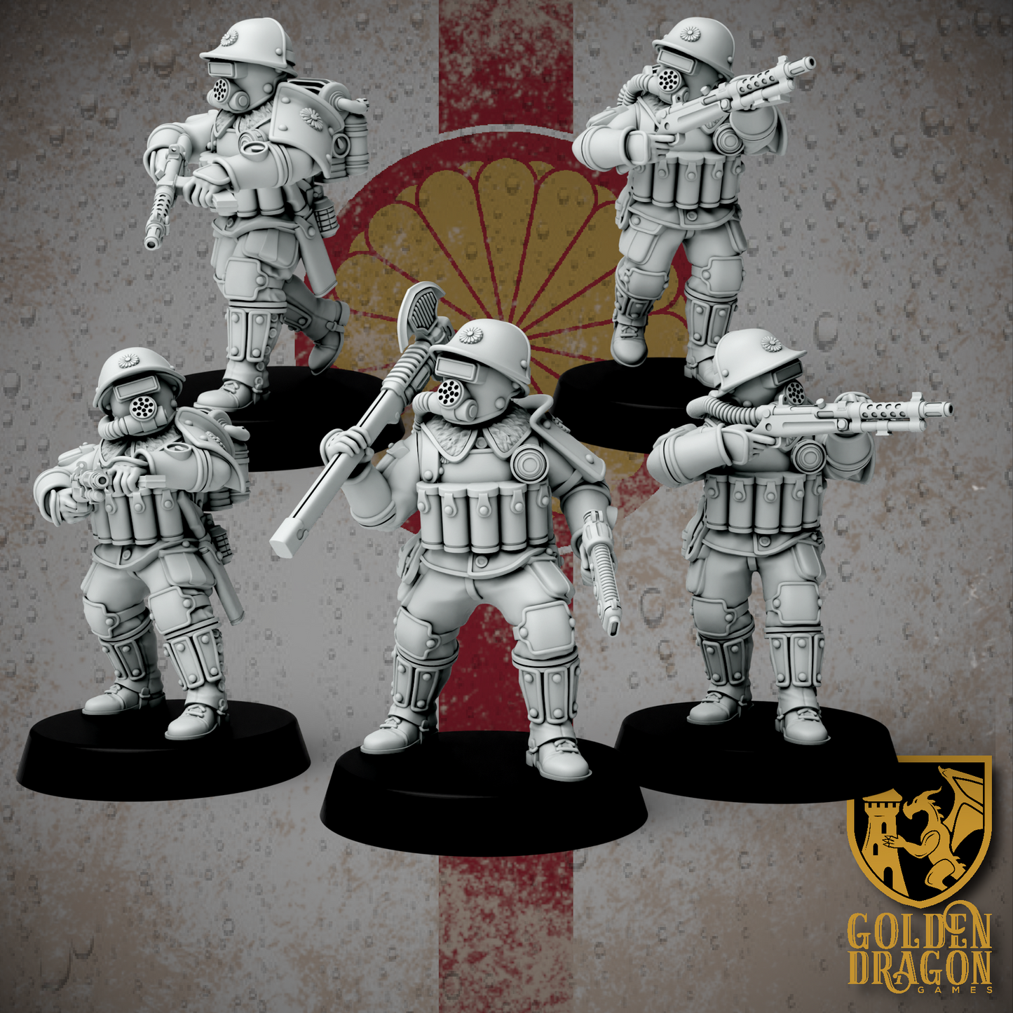 Empire of Japan Breaching Engineers | Golden Dragon Games Weird WW2 SMG and Plasma LMG Role Playing Miniatures