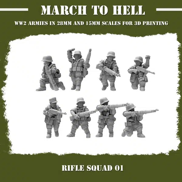 WW2 GERMAN ARMY (WEHRMACHT) RIFLE SQUAD | 3DBreed 15mm Wargaming Miniatures