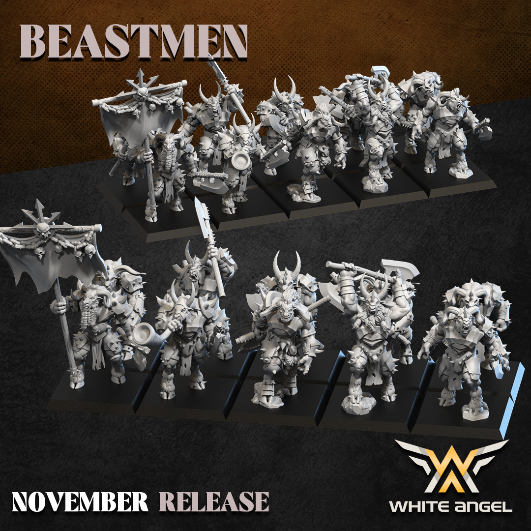 Beastmen Heavy Warriors Great Weapons | White Angel 28/32mm Fantasy Wargaming Miniatures
