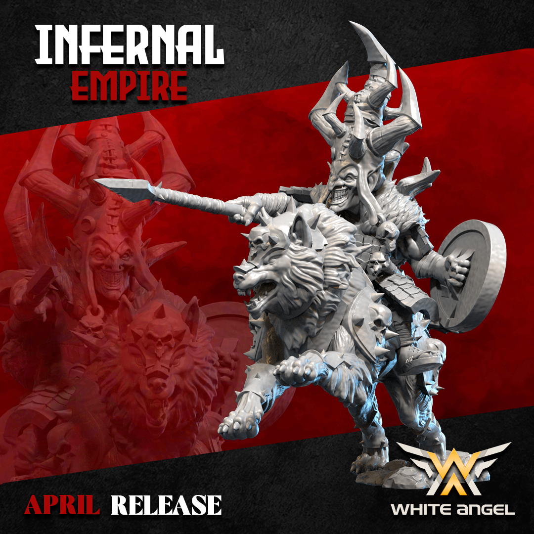 Infernal Dwarf Goblin Commander on Wolf | White Angel 28/32mm Fantasy Wargaming Miniatures Role Playing Miniatures