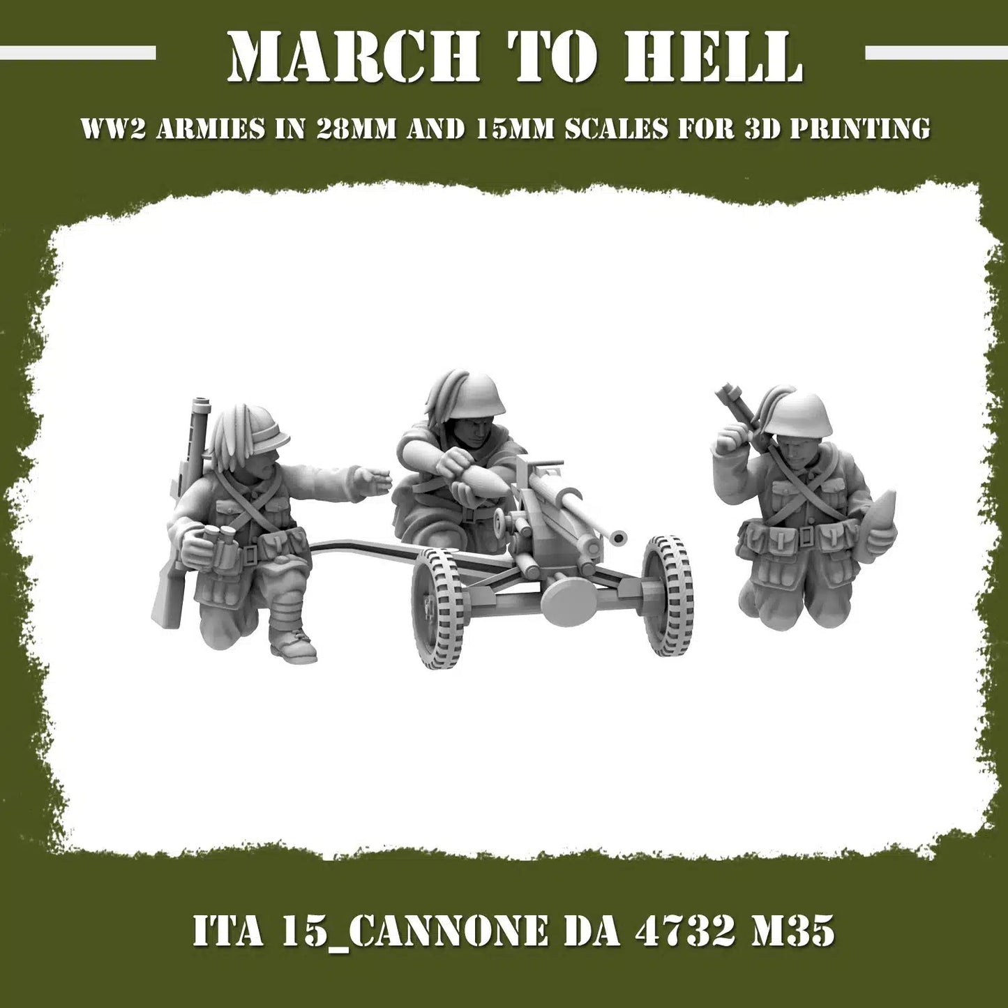 WW2 ITALIAN ARMY (BERSAGLIERI) CANNONE DA 4732 M35 | 3DBreed 15mm Wargaming Miniatures