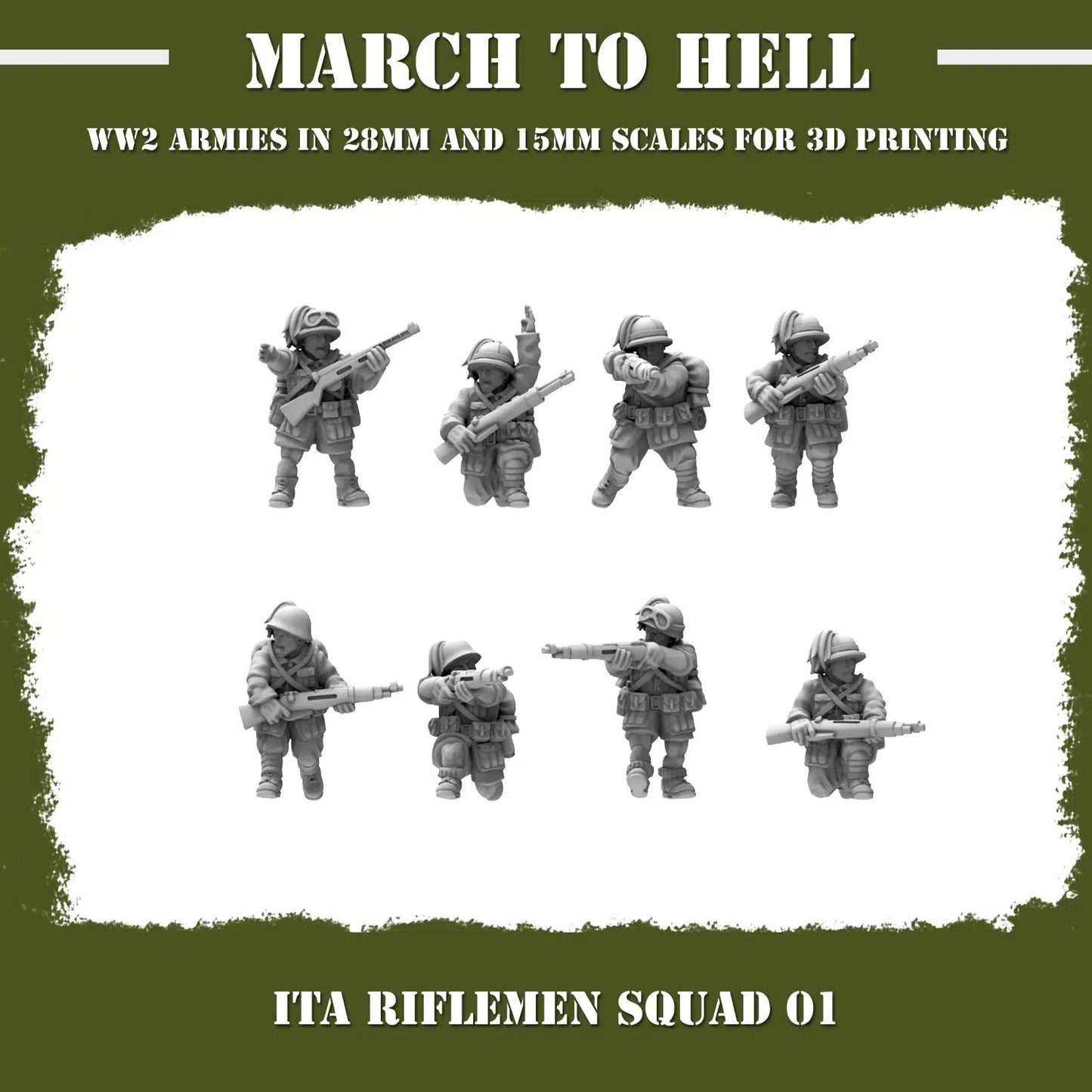 WW2 ITALIAN ARMY (BERSAGLIERI) RIFLEMEN SQUAD | 3DBreed 15mm Wargaming Miniatures