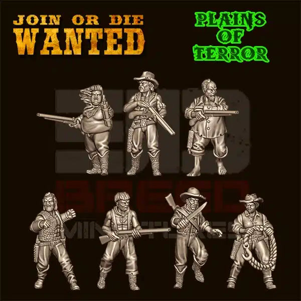 JOIN OR DIE WANTED PLAINS OF TERROR ALLIGATOR HUNTERS | 3D Breed 28mm Wild West Wargaming Miniatures