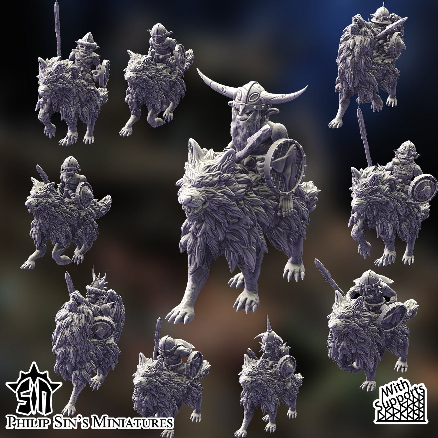 Skaartrench Goblin Wolf Riders Melee | Phillip Sin Fantasy Wargaming Miniatures Role Playing Miniatures