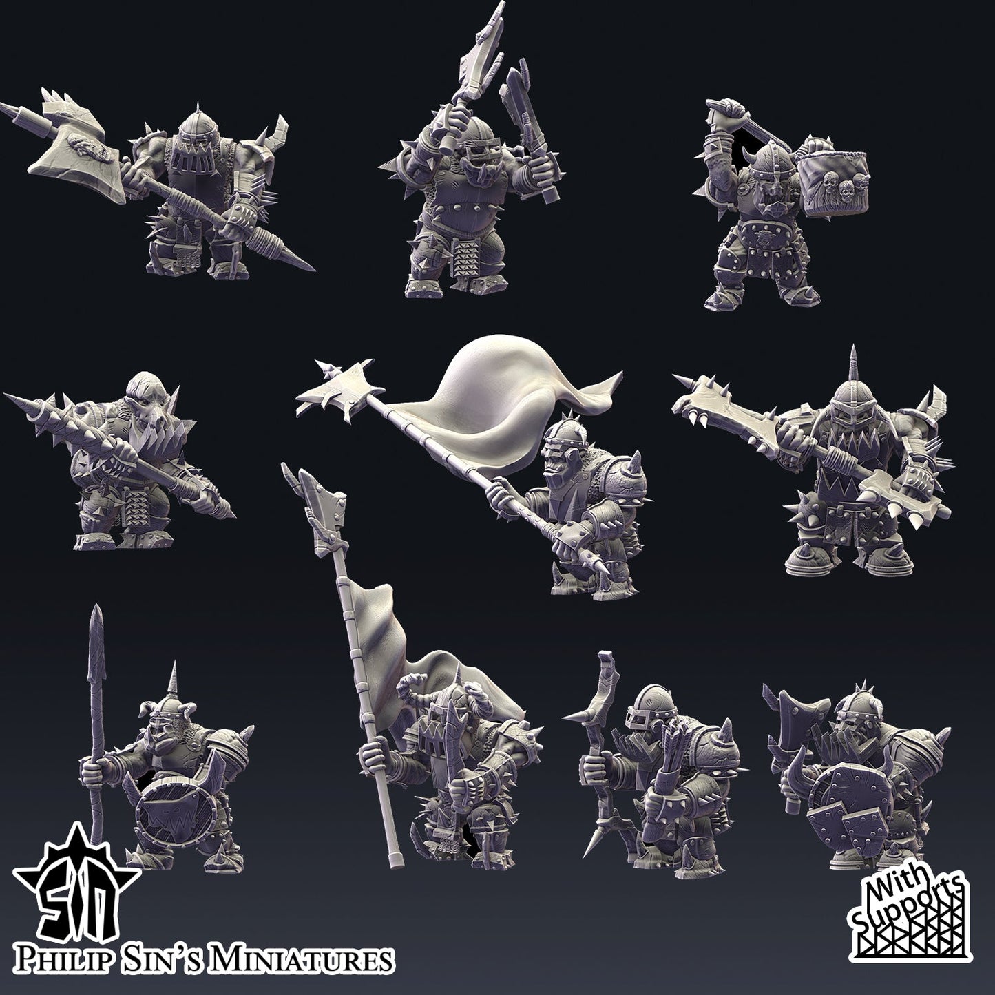 Skaartrench Dark Orc Infantry Build Kit | Phillip Sin Fantasy Wargaming Miniatures Role Playing Miniatures