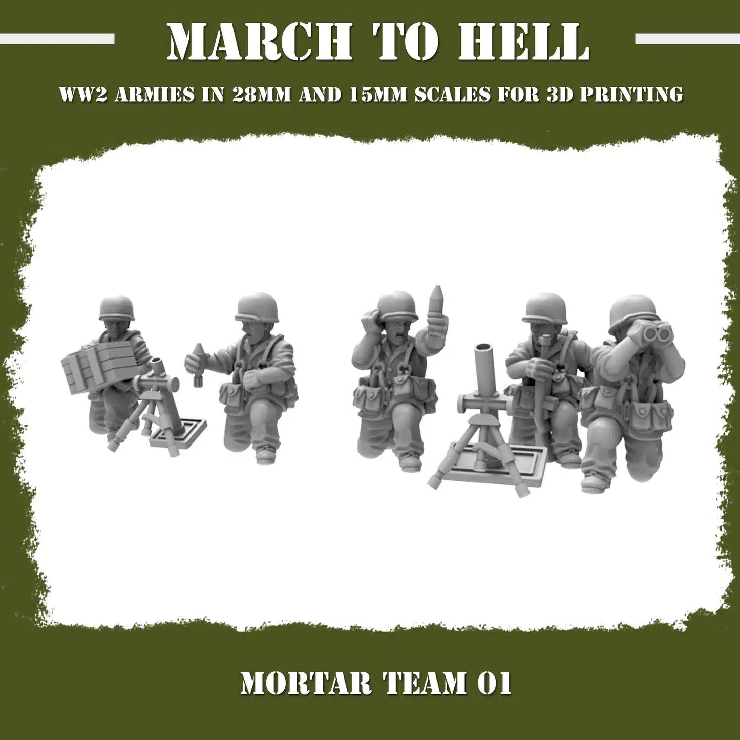 WW2 UNITES STATES MARINES (USM) MOTAR TEAM | 3DBreed 15mm Wargaming Miniatures