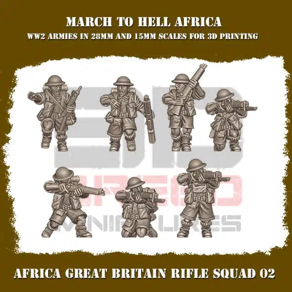 WW2 BRITISH ARMY AFRICA RIFLE SQUAD 02 | 3DBreed 15mm Wargaming Miniatures