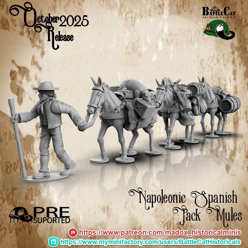 Napoleonic Spanish Pack Mules | Battlecat 28mm Historical Wargaming Miniatures Role Playing Miniatures