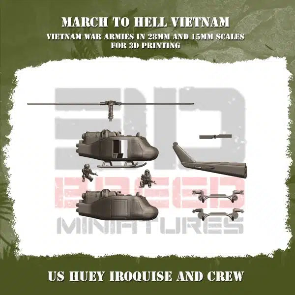 VIETNAM WAR US ARMY VIETNAM HUEY IROQUISE AND CREW | 3DBreed 15mm Wargaming Miniatures