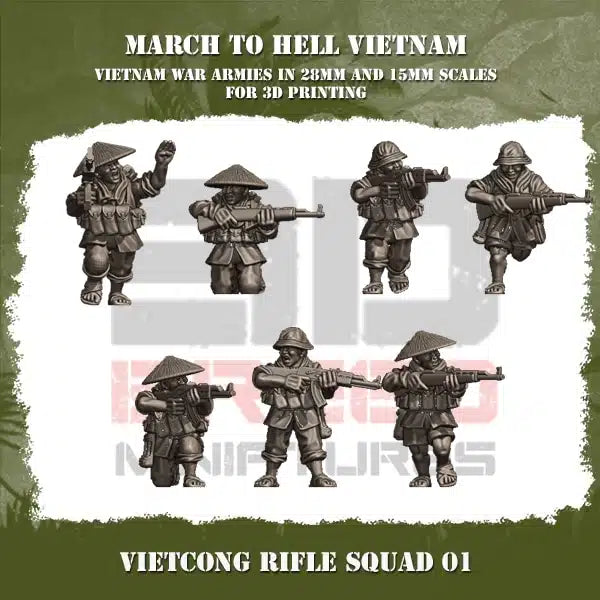 VIETNAM WAR VIETCONG RIFLE SQUAD 01 | 3DBreed 15mm Wargaming Miniatures