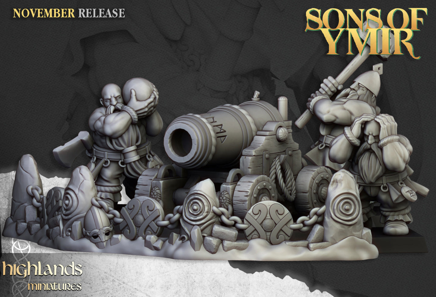 Sons Of Ymir Dwarven Heavy Cannon | Highlands Miniatures 28/32mm Fantasy Wargaming Miniatures Role Playing Miniatures