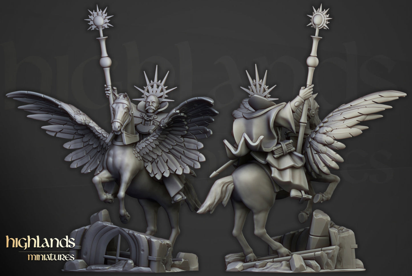 Sunland Mage on Pegasus | Highlands Miniatures 28/32mm Fantasy Wargaming Miniatures Role Playing Miniatures