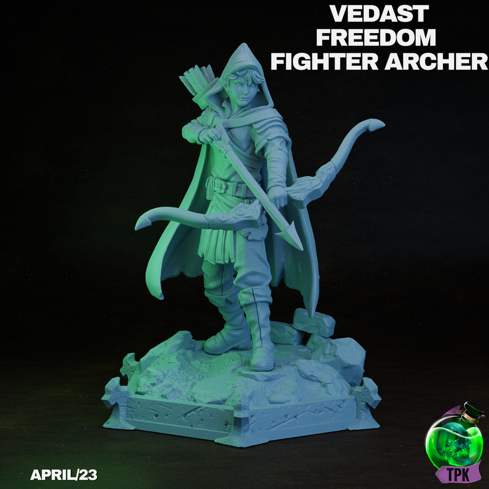 Elven Archer Vedast the Freedom FIghter | TPK Lab 32mm Fantasy Tabletop RPG Miniatures