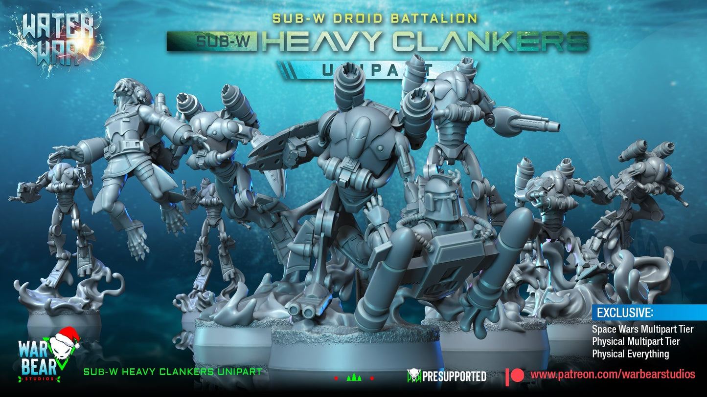 Water War AQ Heavy Clankers Monopose | Warbear Studios 28mm SciFi Wargaming Miniatures Role Playing Miniatures