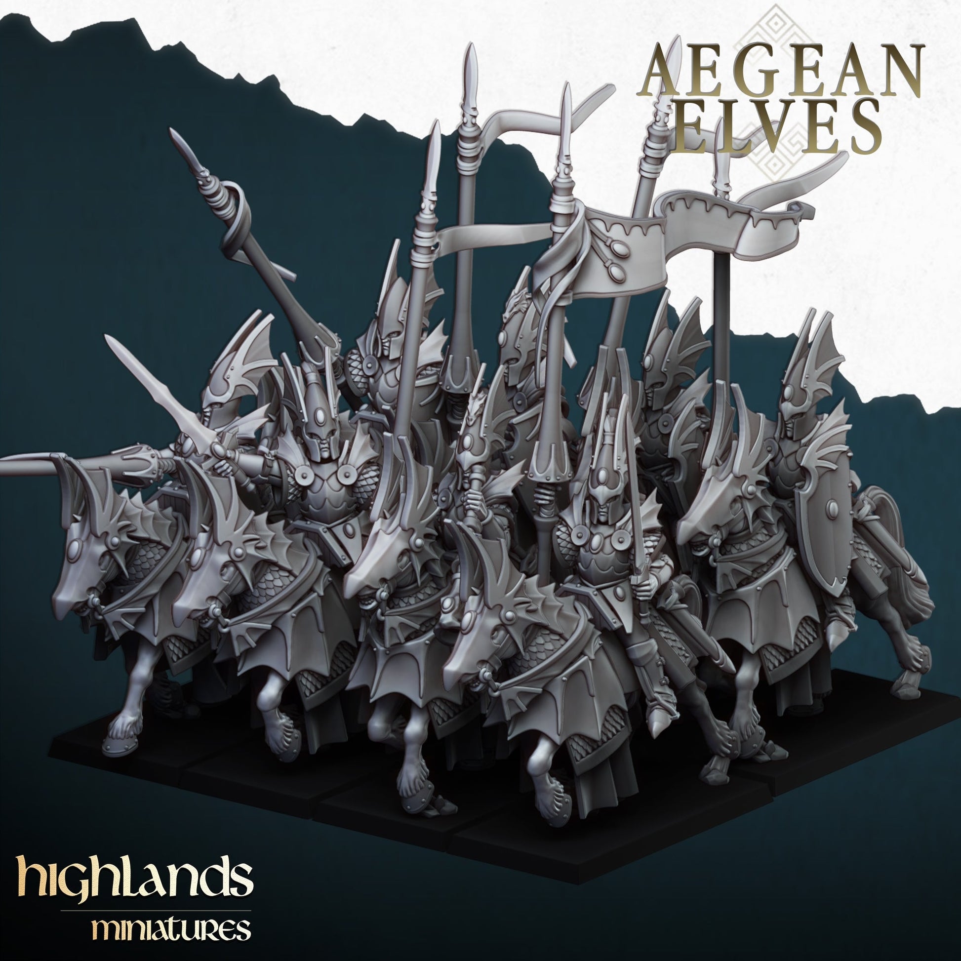 Aegean Elves Mounted Dragons | Highlands Miniatures 28/32mm Fantasy Wargaming Miniatures Role Playing Miniatures
