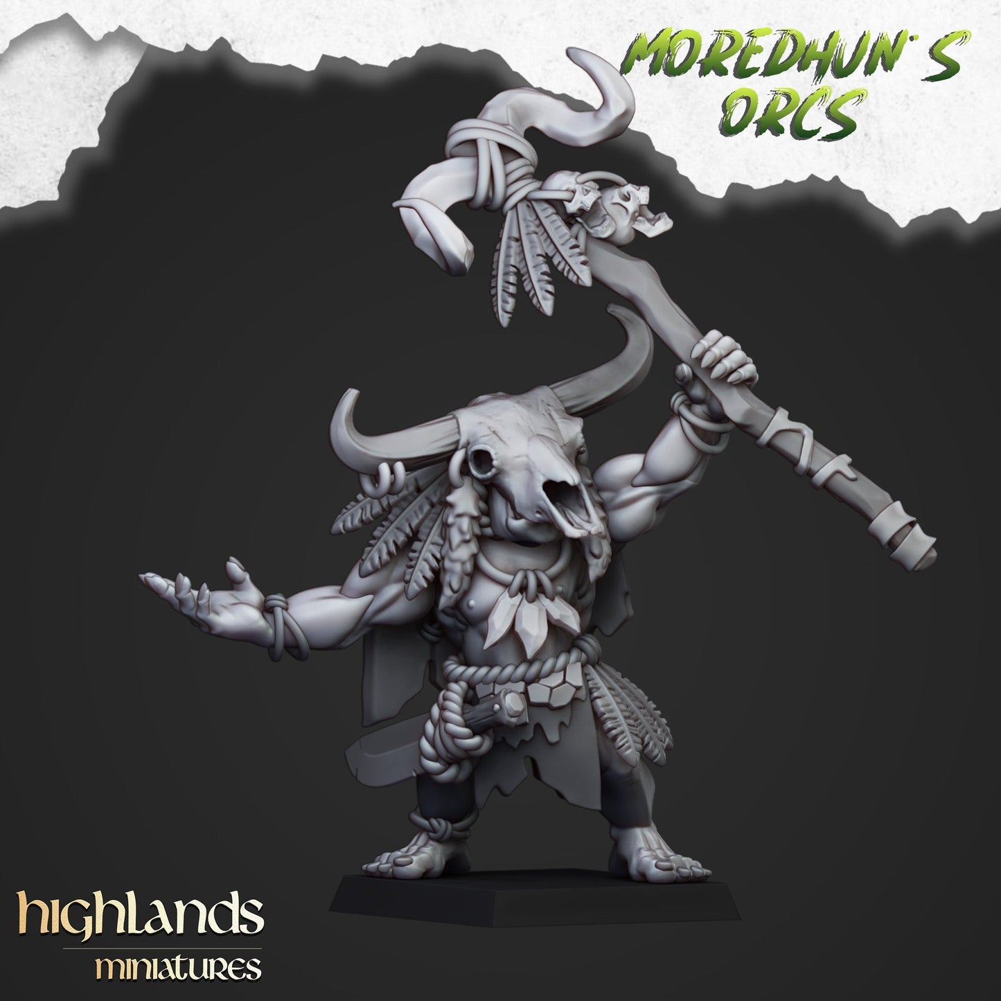 Moredhun’s Feral Orcs Shaman | Highlands Miniatures 28/32mm Fantasy Wargaming Miniatures Role Playing Miniatures