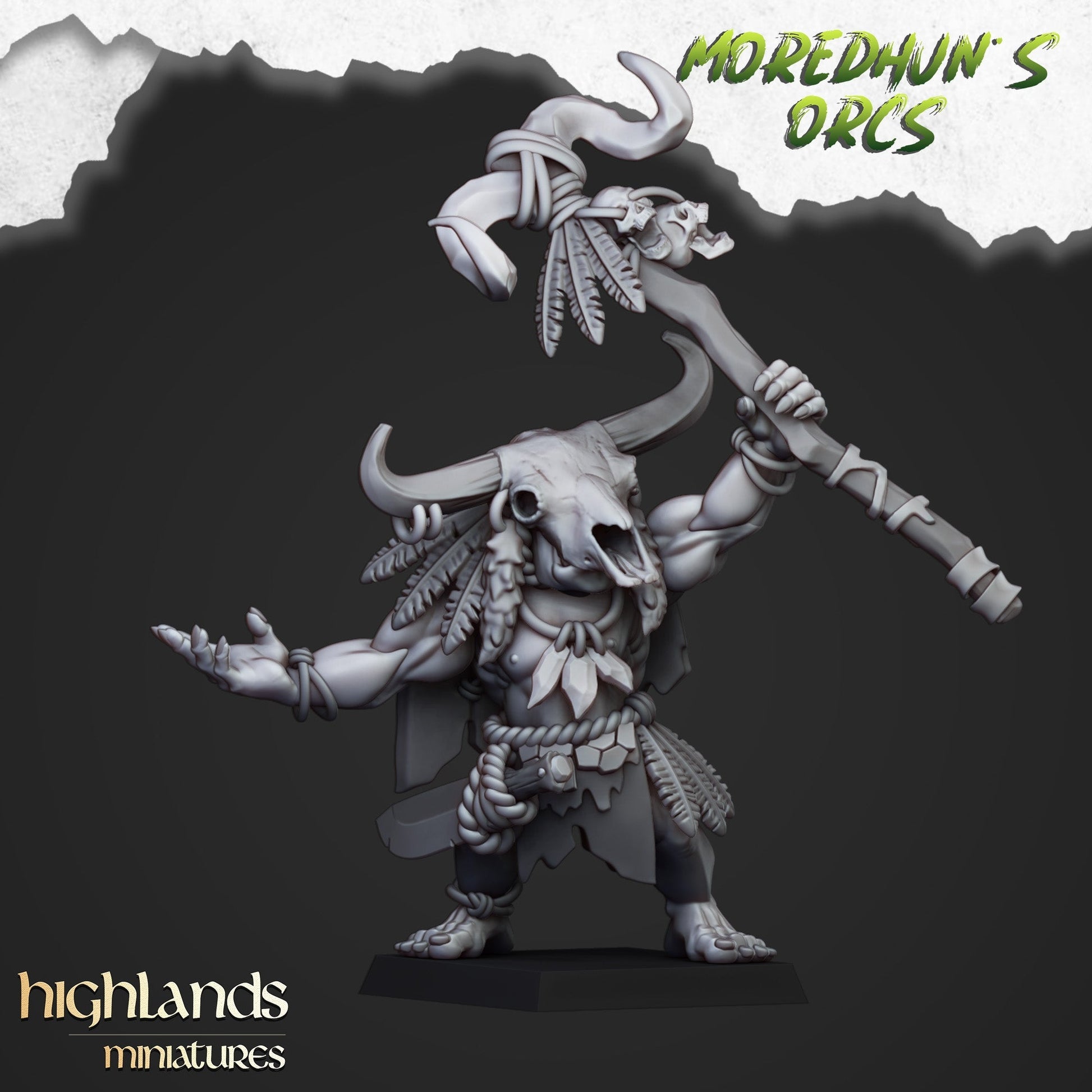 Moredhun’s Feral Orcs Shaman | Highlands Miniatures 28/32mm Fantasy Wargaming Miniatures Role Playing Miniatures