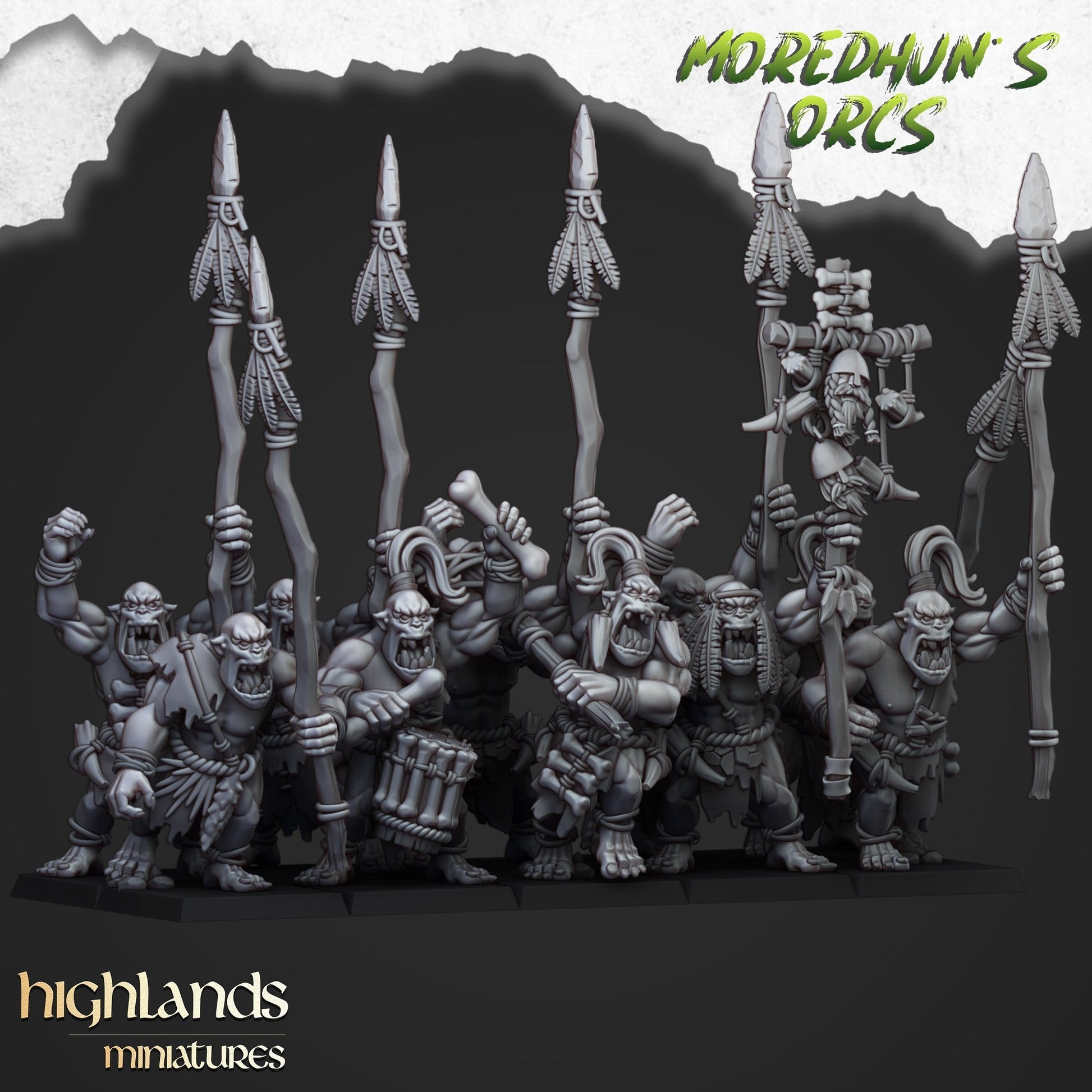 Moredhun’s Feral Orcs Spears | Highlands Miniatures 28/32mm Fantasy Wargaming Miniatures Role Playing Miniatures