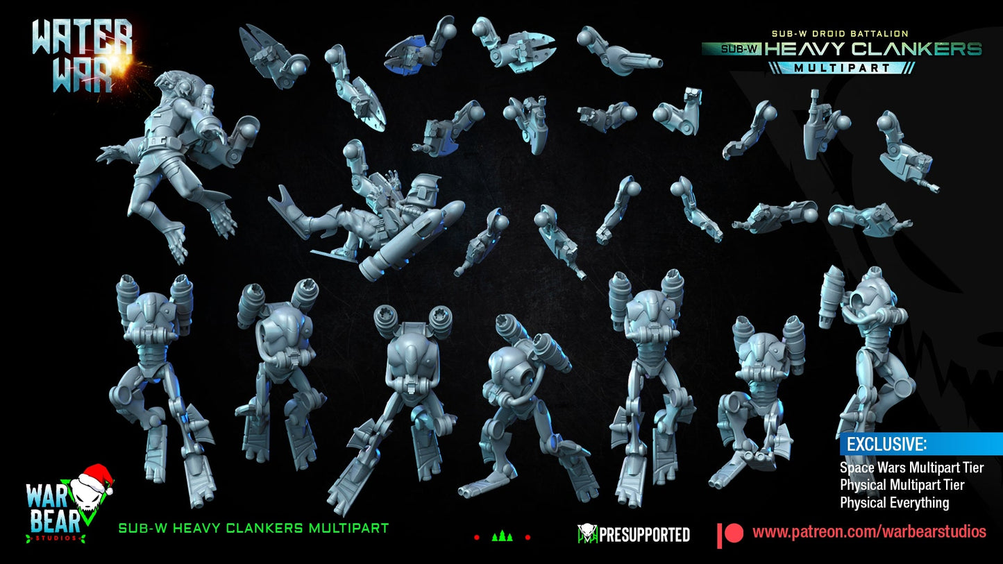Water War AQ Heavy Clankers Build Kit | Warbear Studios 28mm SciFi Wargaming Miniatures Role Playing Miniatures
