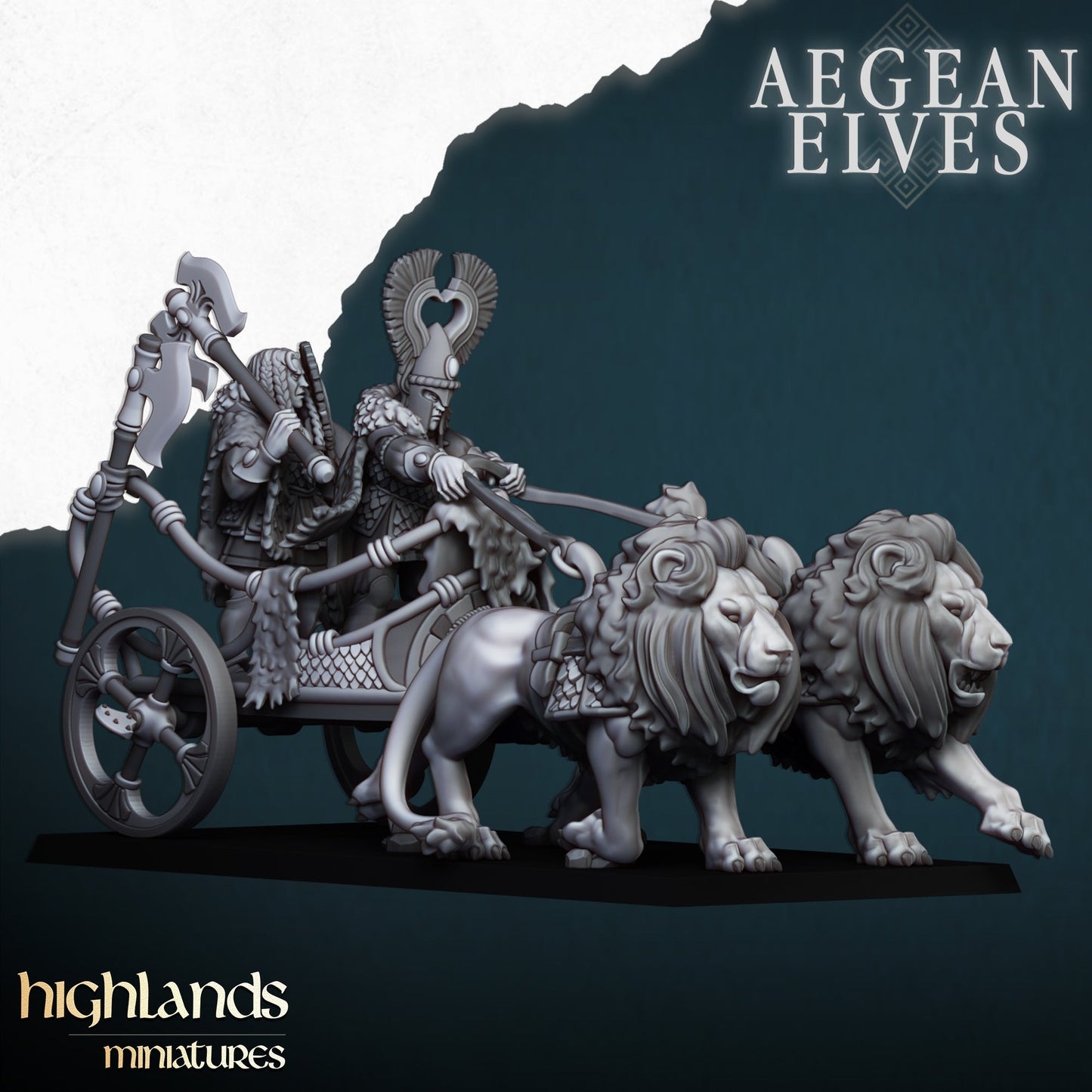 Aegean Elves Nemean Lion Chariot | Highlands Miniatures 28/32mm Fantasy Wargaming Miniatures Role Playing Miniatures