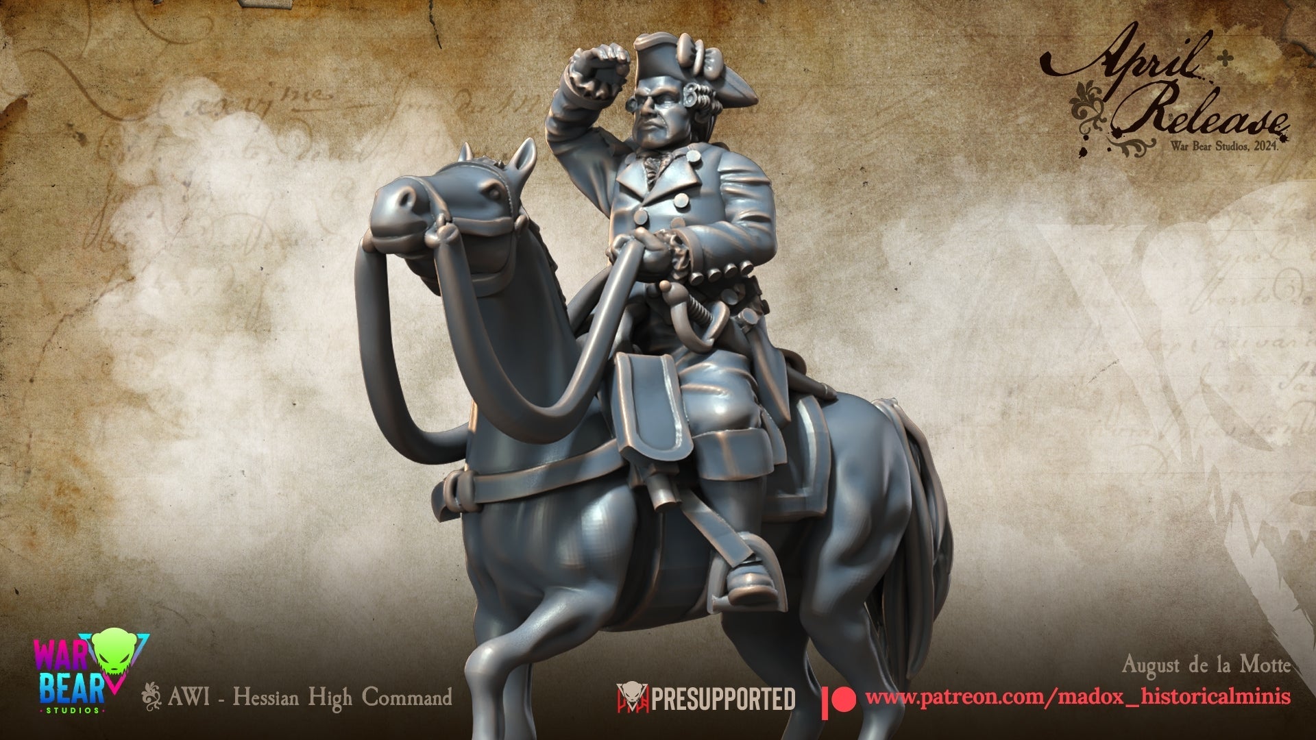 AWI Hessian August de la Motte | Warbear Studios 28mm Historical Wargaming Miniatures Role Playing Miniatures
