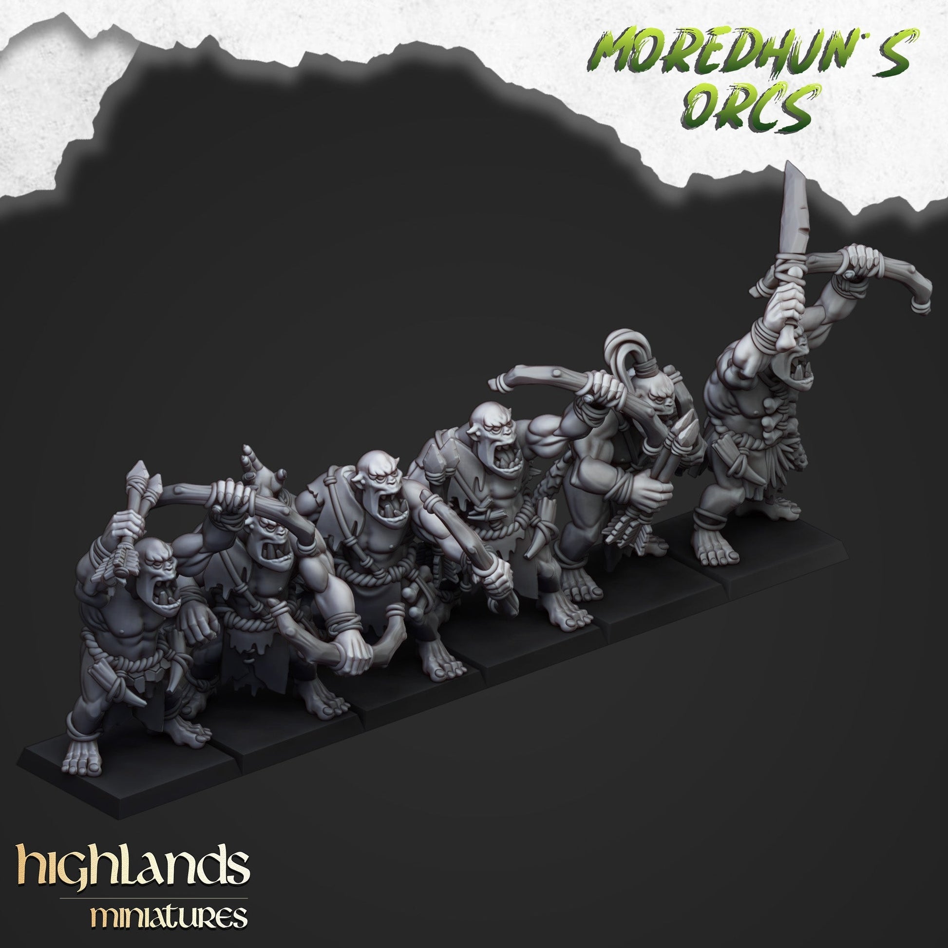 Moredhun’s Feral Orcs Bowmen | Highlands Miniatures 28/32mm Fantasy Wargaming Miniatures Role Playing Miniatures