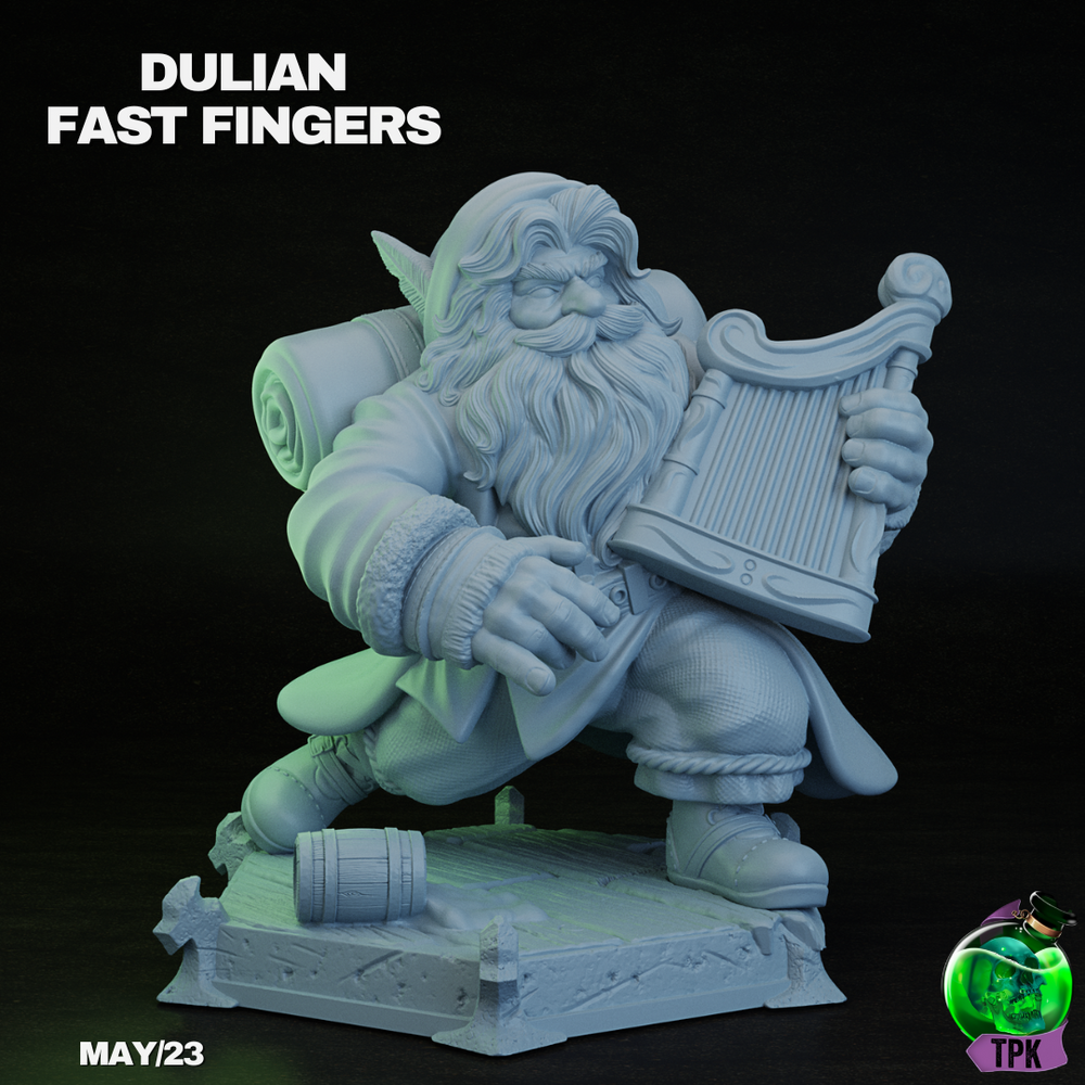 Dwarven Bard Dulian Fast Fingers | TPK Lab 32mm Fantasy Tabletop RPG Miniatures