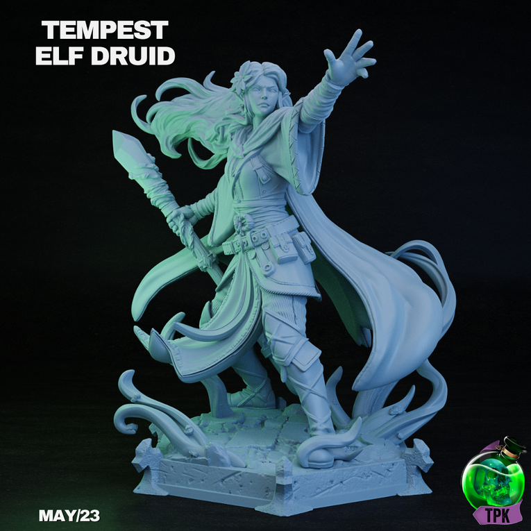 Tempest Elf Druid | TPK Lab 32mm Fantasy Tabletop RPG Miniatures