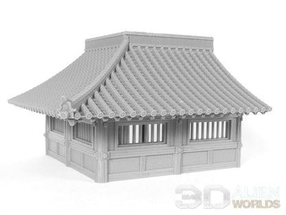 Feudal Japan Temple Walls | 3DAlienWorlds Fantasy and Historical Wargaming Terrain Corner with Roof Role Playing