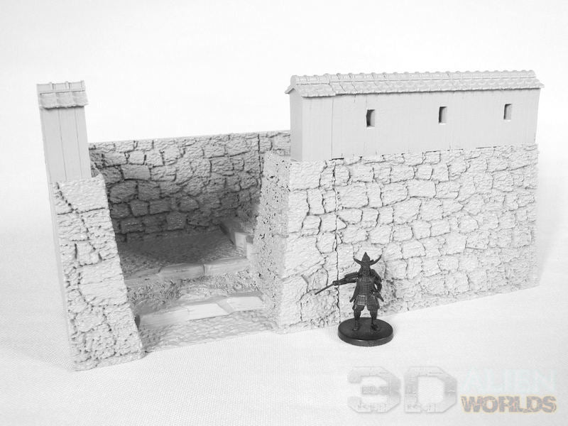 Feudal Japan Castle Walls Set | 3DAlienWorlds Fantasy and Historical Wargaming Terrain Slope Fence Role Playing