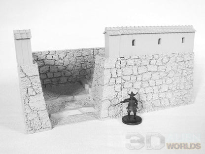 Feudal Japan Castle Walls Set | 3DAlienWorlds Fantasy and Historical Wargaming Terrain Slope Fence Role Playing
