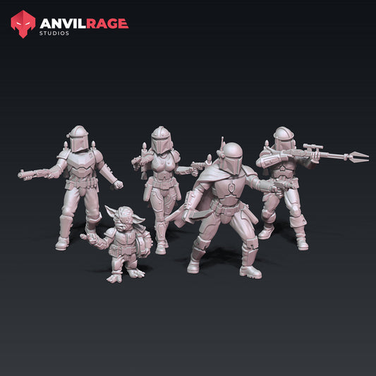 Mercenary Party | Anvilrage Galactic SciFi Miniatures 32mm 1/47 Legion Scale Role Playing Miniatures