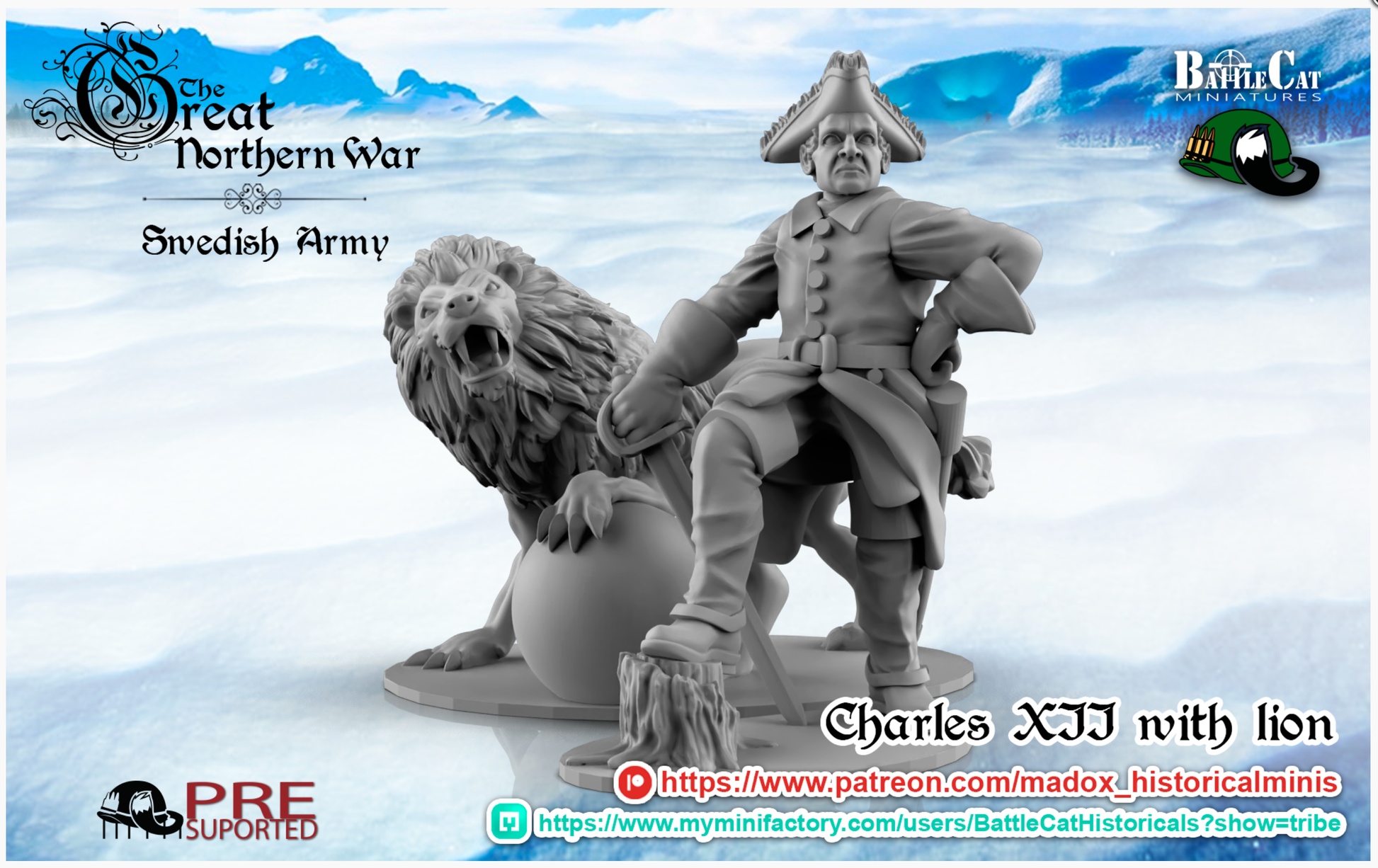 GNW Charles XII and Lion | Battlecat 28mm Historical Wargaming Miniatures Role Playing Miniatures