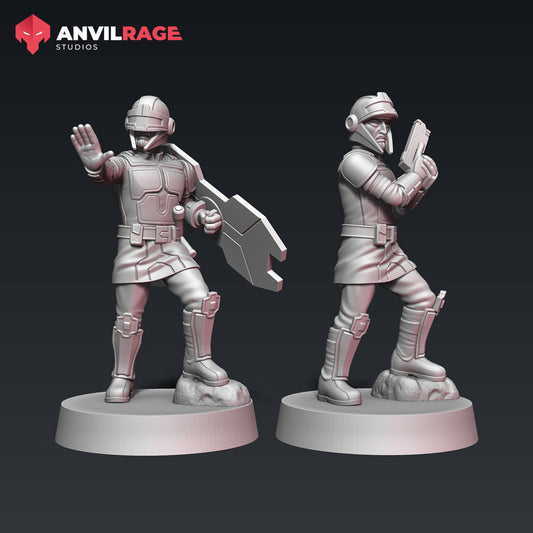 Old Way Peacekeeper Officers | Anvilrage Galactic SciFi Miniatures 32mm 1/47 Legion Scale Role Playing Miniatures