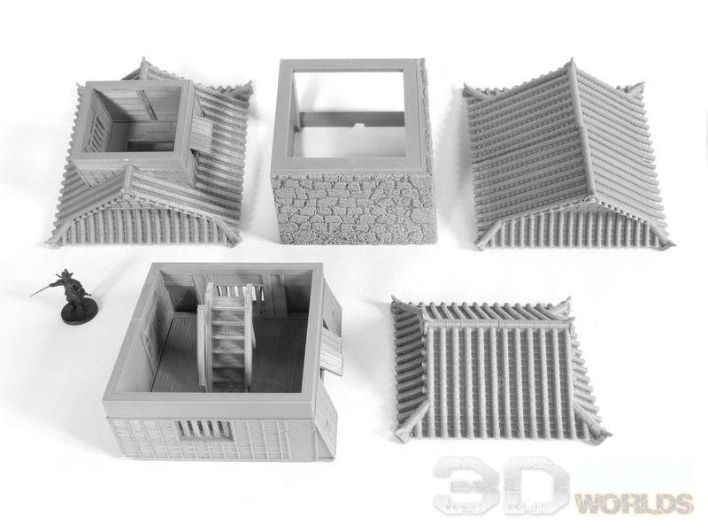 Feudal Japan Castle Wall Corner Tower | 3DAlienWorlds Fantasy and Historical Wargaming Terrain Role Playing Miniatures