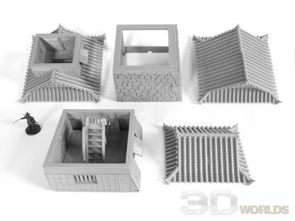 Feudal Japan Castle Wall Corner Tower | 3DAlienWorlds Fantasy and Historical Wargaming Terrain Role Playing Miniatures