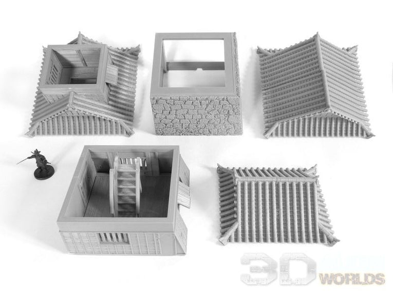 Feudal Japan Castle Wall Corner Tower  | 3DAlienWorlds Fantasy and Historical Wargaming Terrain