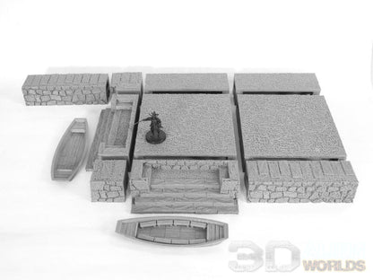 Feudal Japan Modular Canal | 3DAlienWorlds Fantasy and Historical Wargaming Terrain Preset Corner Dock Role Playing