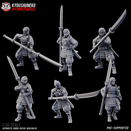 Feudal Japanese Onna Bushi Naginatas | Kyoushuneko 28/32mm Fantasy Wargaming Miniatures Role Playing Miniatures