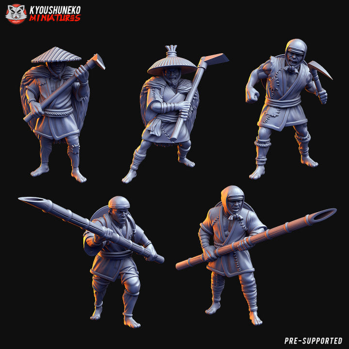 Feudal Japanese Peasants | Kyoushuneko 28/32mm Fantasy Wargaming Miniatures Role Playing Miniatures
