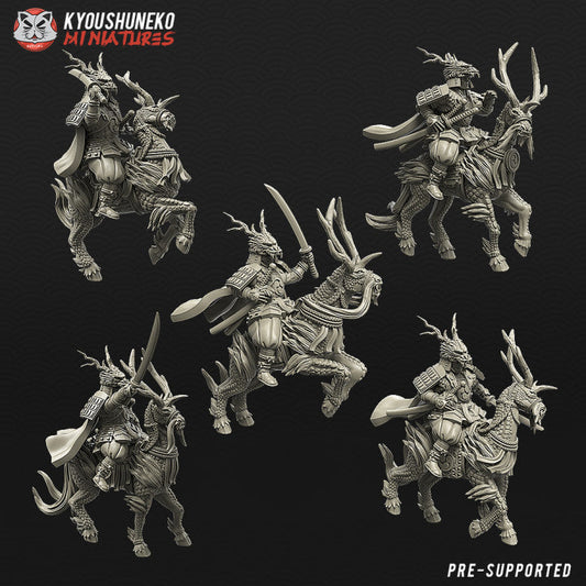 Feudal Japanese Elite Guard on Kirin | Kyoushuneko 28/32mm Fantasy Wargaming Miniatures Role Playing Miniatures
