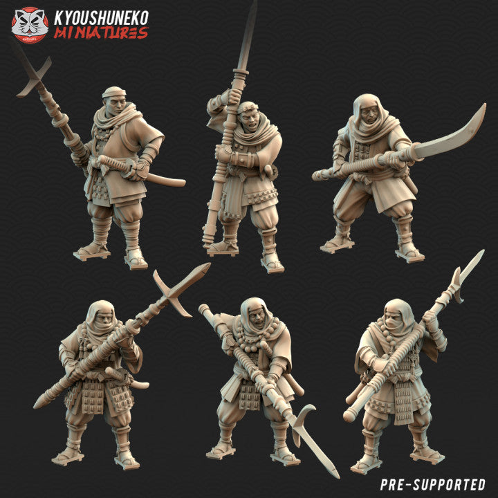 Feudal Japanese Sohei Monk Polearms | Kyoushuneko 28/32mm Fantasy Wargaming Miniatures