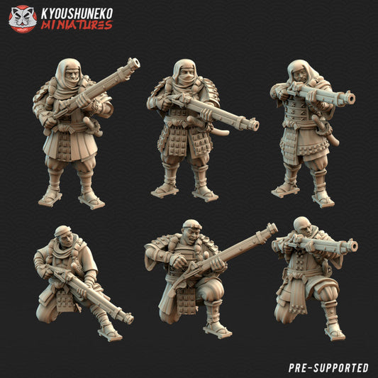 Feudal Japanese Sohei Monk Matchlocks | Kyoushuneko 28/32mm Fantasy Wargaming Miniatures Role Playing Miniatures