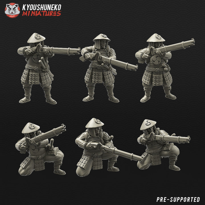 Feudal Japanese Ashigaru Matchlocks | Kyoushuneko 28/32mm Fantasy Wargaming Miniatures Role Playing Miniatures